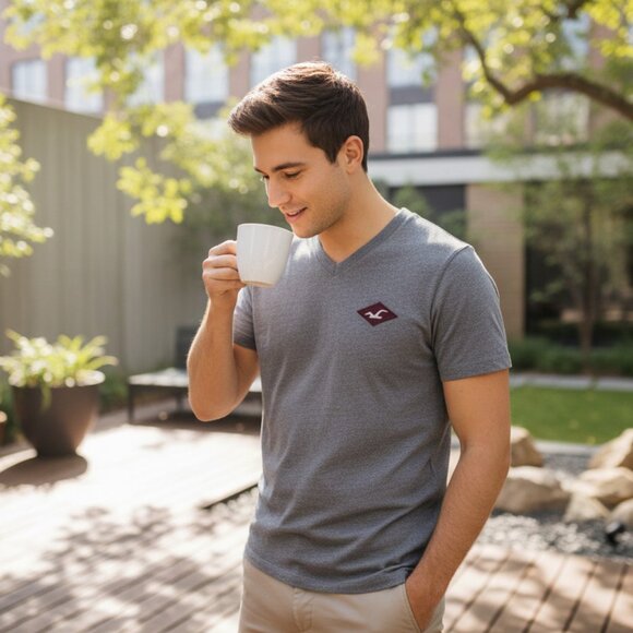 New Grey Hollister Short Sleeve V-Neck shirt Size Large - Picture 3 of 6